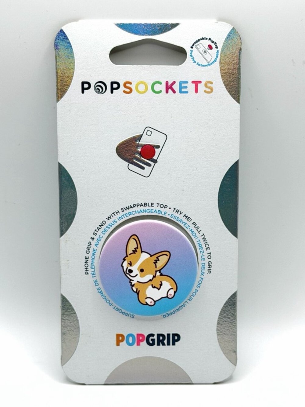 POPSOCKETS Pop Grip Pop‎ Socket Cheeky Corgi, Brand New Stand with Swappable Top